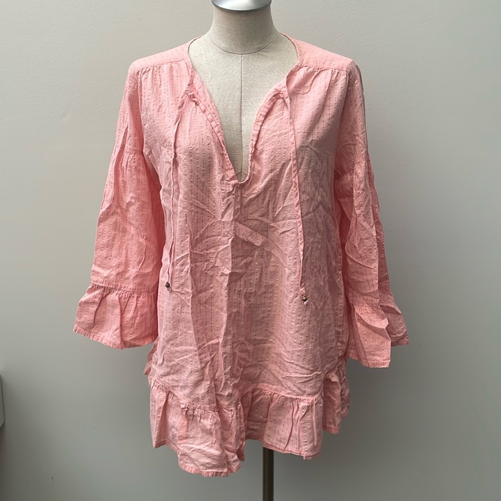 Vix Solid w/ Gold Stripe Tunic Swim Coverup in Guava Pink Sz. M/L